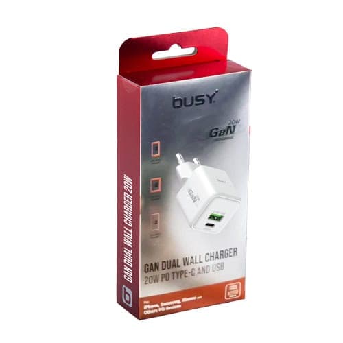 Двоен УСБ ѕиден полњач 20 W GAN Busy 50782 - слика 3