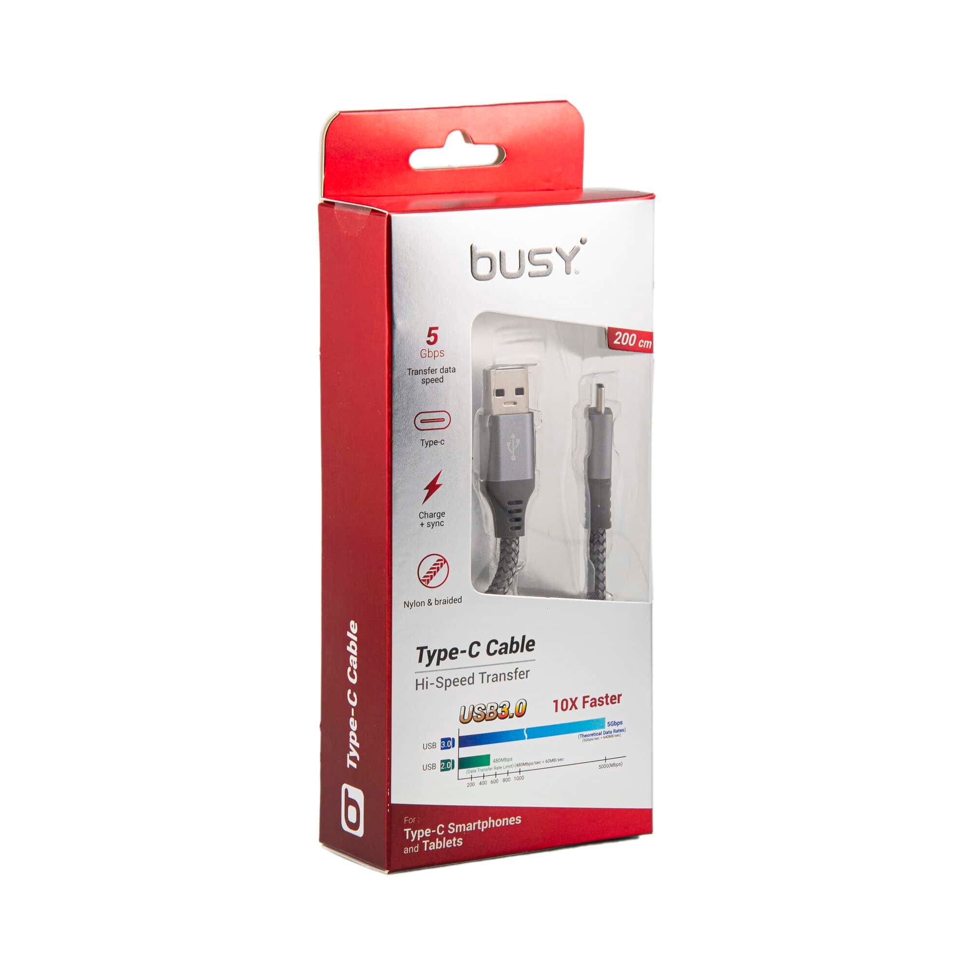 Тип Ц УСБ кабел 2м плетен црн Busy 50800 - слика 2