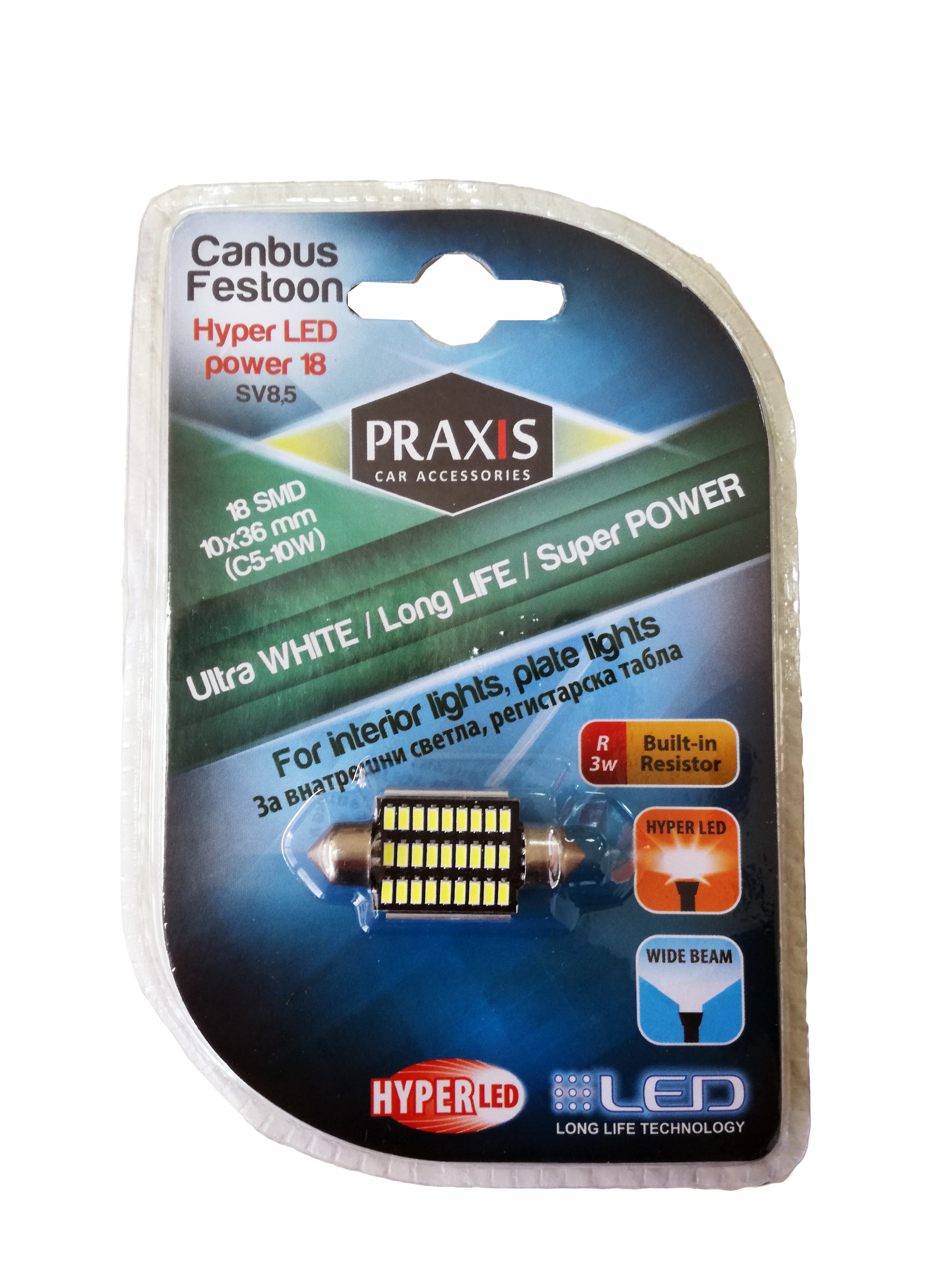 Лед сијалица, Praxis - C5-10W, 18 SMD, 10x36 mm 54038 - слика 1