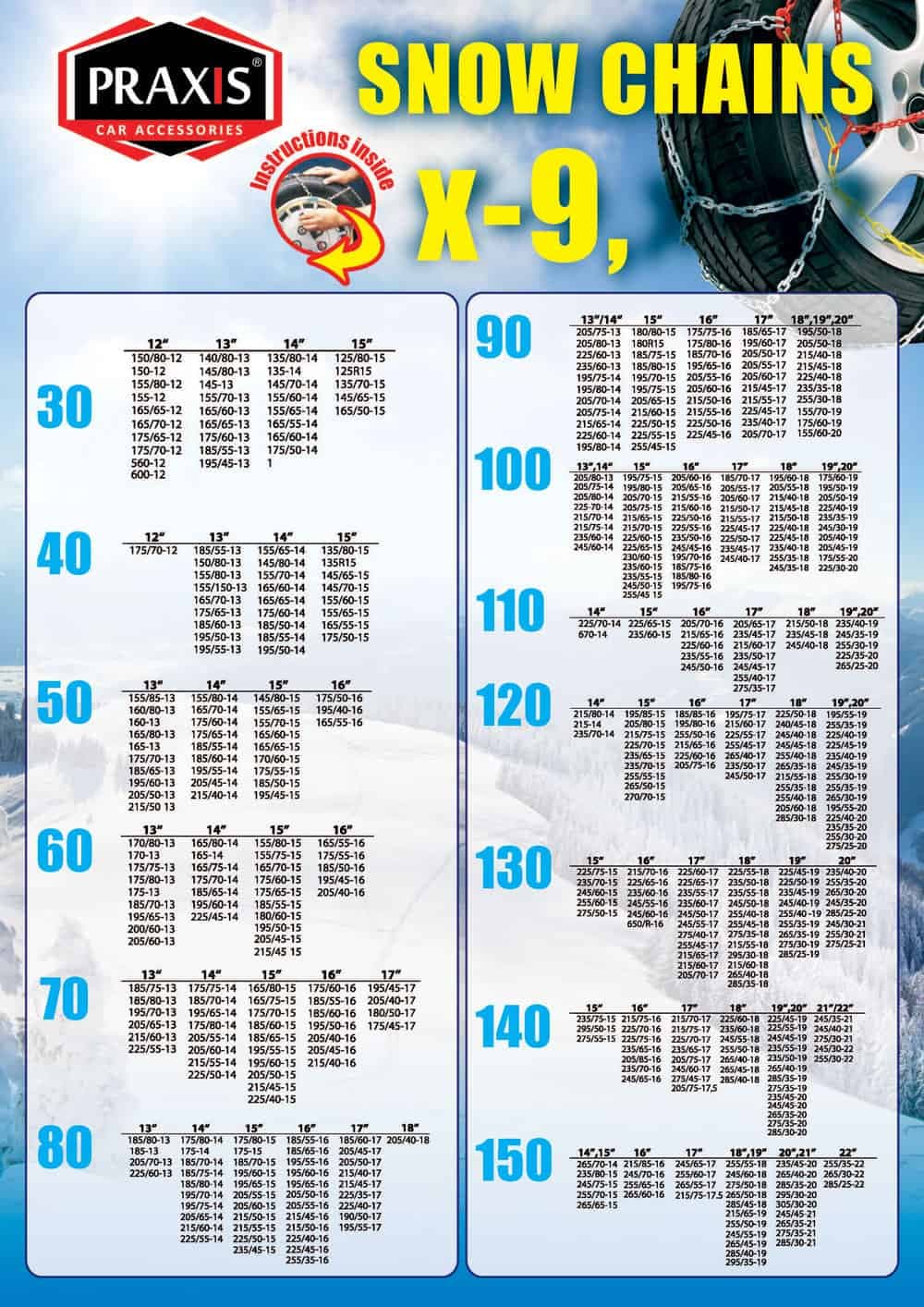 Ланци за снег Praxis - 9 мм - тип - 130 (92103) - слика 2