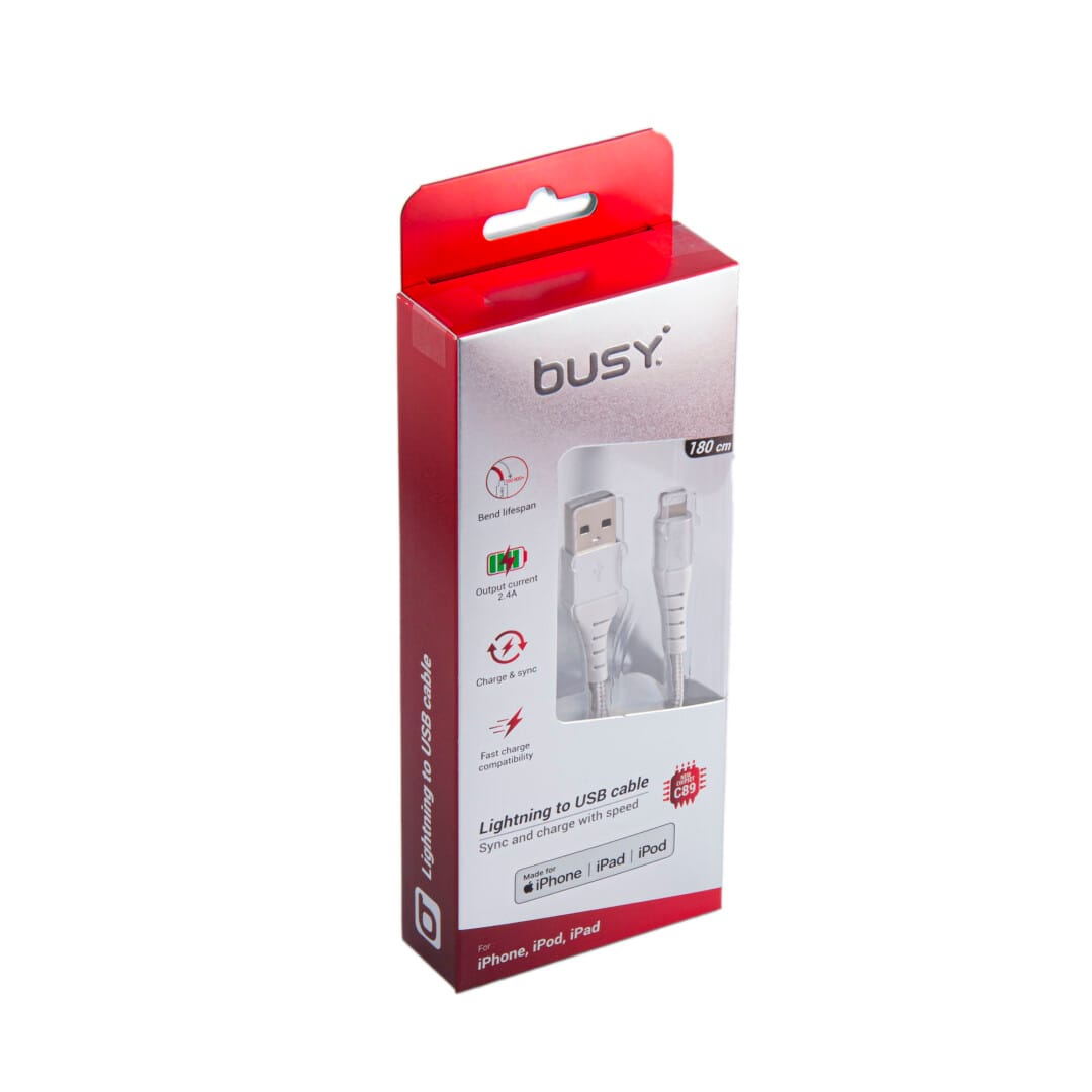 MFI Сертиф. Lightning Кабел 1,8m плетен Busy