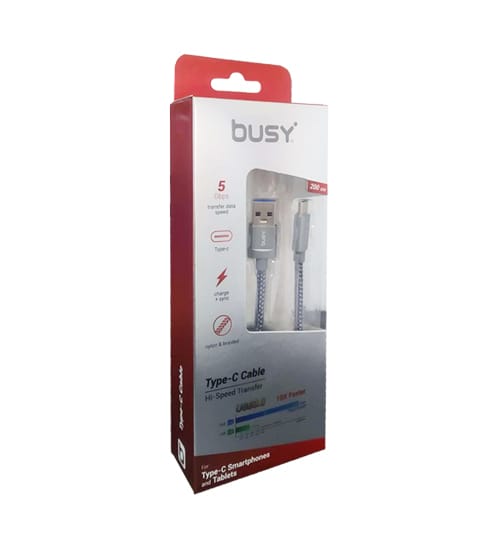 USB Кабел Tип С - 2m. плетен Busy